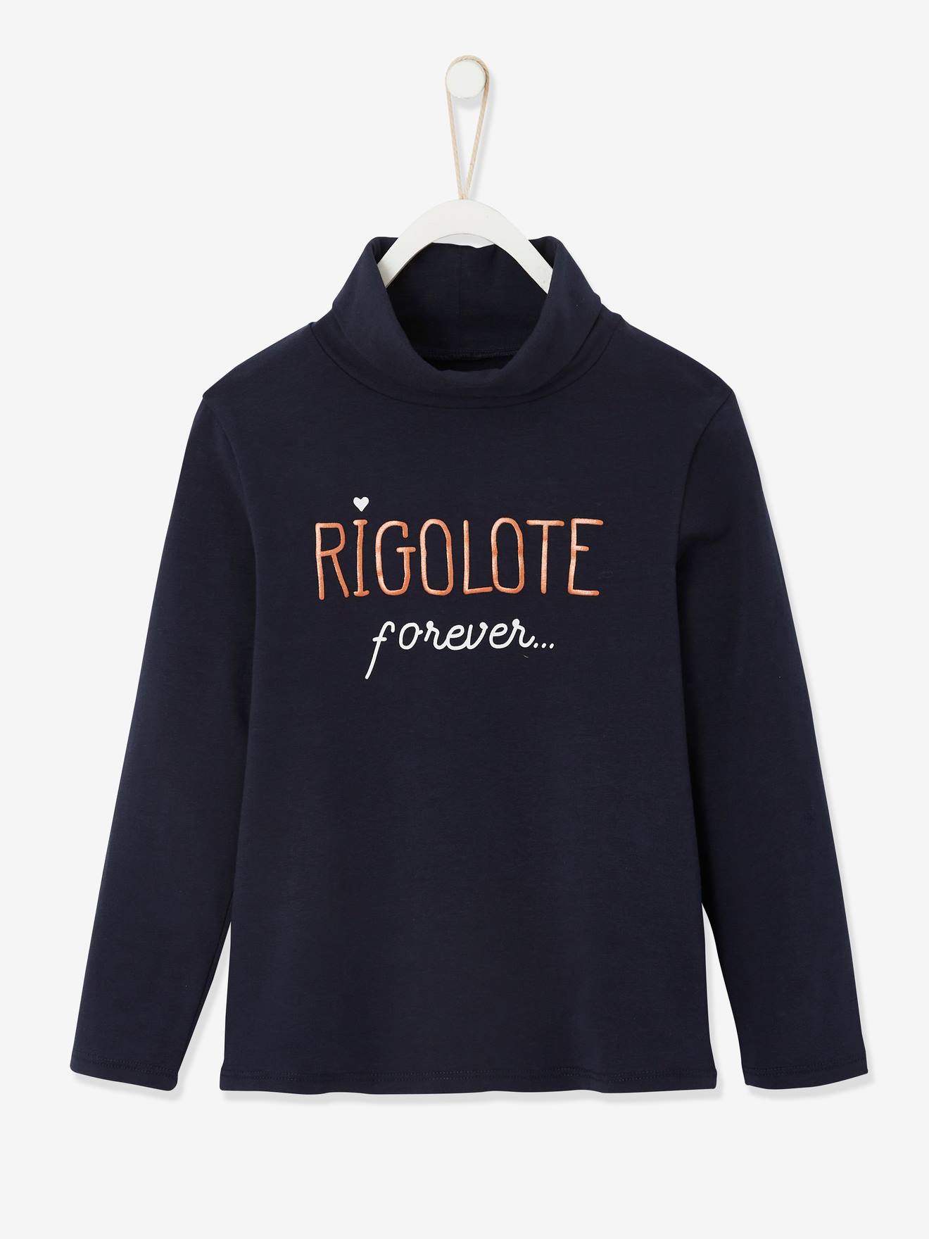 T-shirt col roulé fille motif irisé bleu