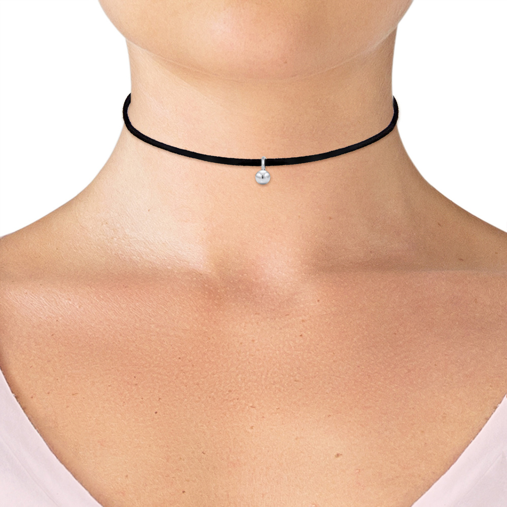 Elli Elli Collier Choker Velour Noir Collier Femme - (925/1000) Argent Plaqué Or collier
