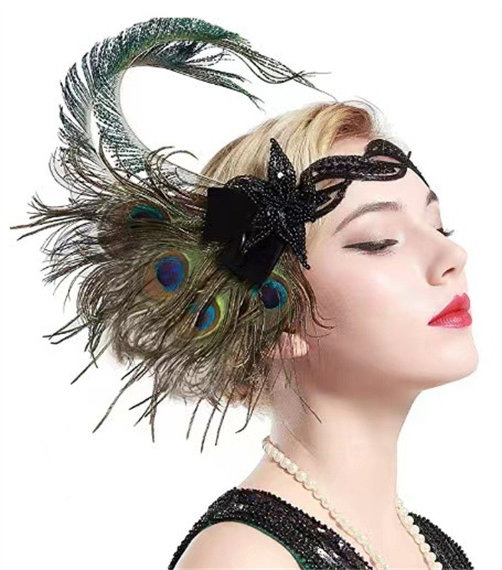 flowgoer Haarband Vintage Dame mit Federkopfschmuck, 1-tlg.
