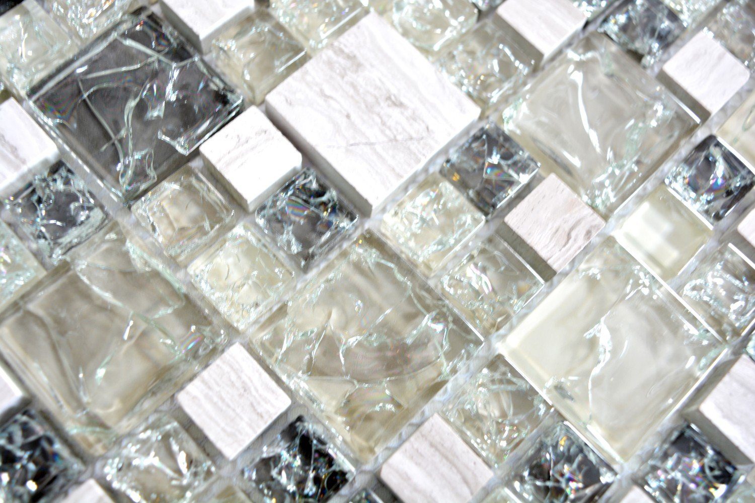 Mosani Mosaikfliesen Glasmosaik Naturstein Mosaik graugrün glänzend / 10 Matten