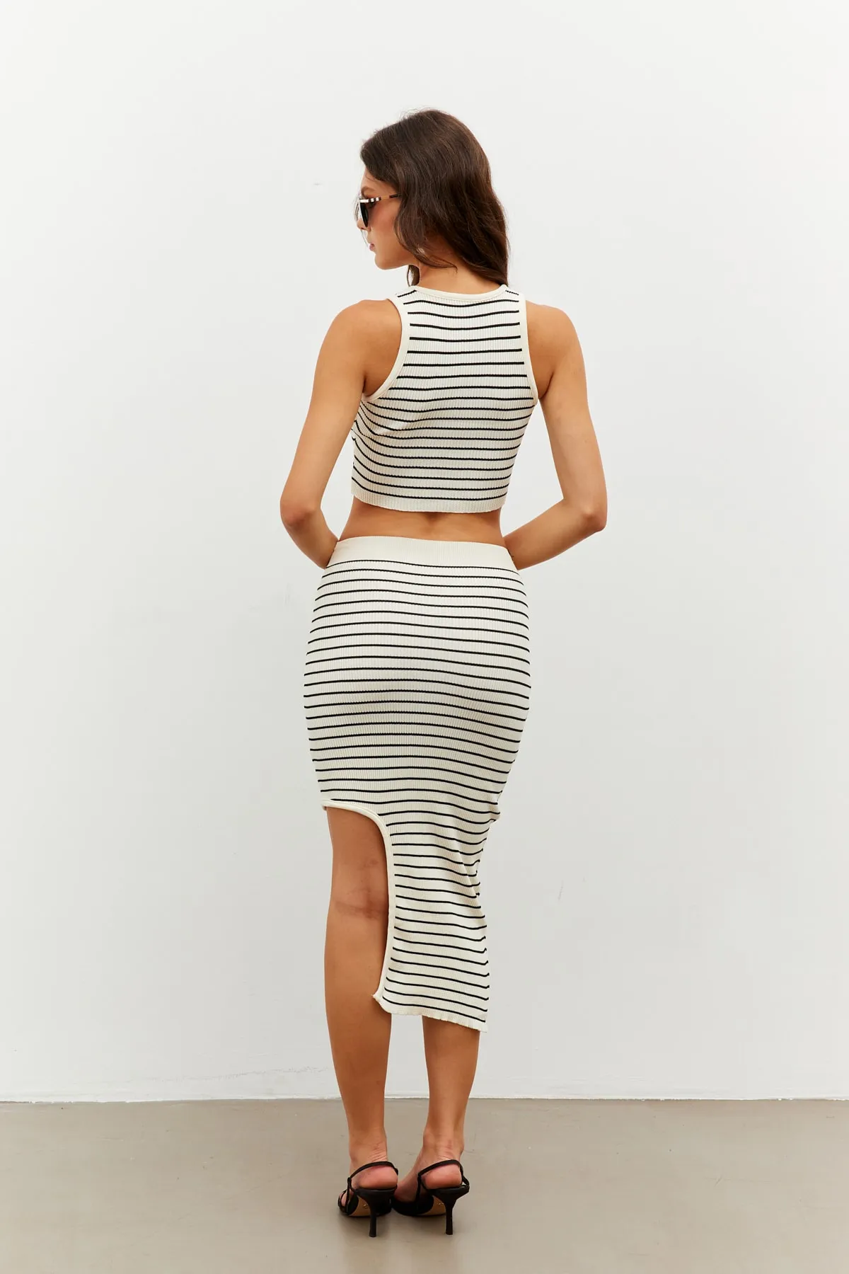Cool & Sexy  Damen-Set mit Oberteil und Schlitz, ecru, gestreift, KZ2468