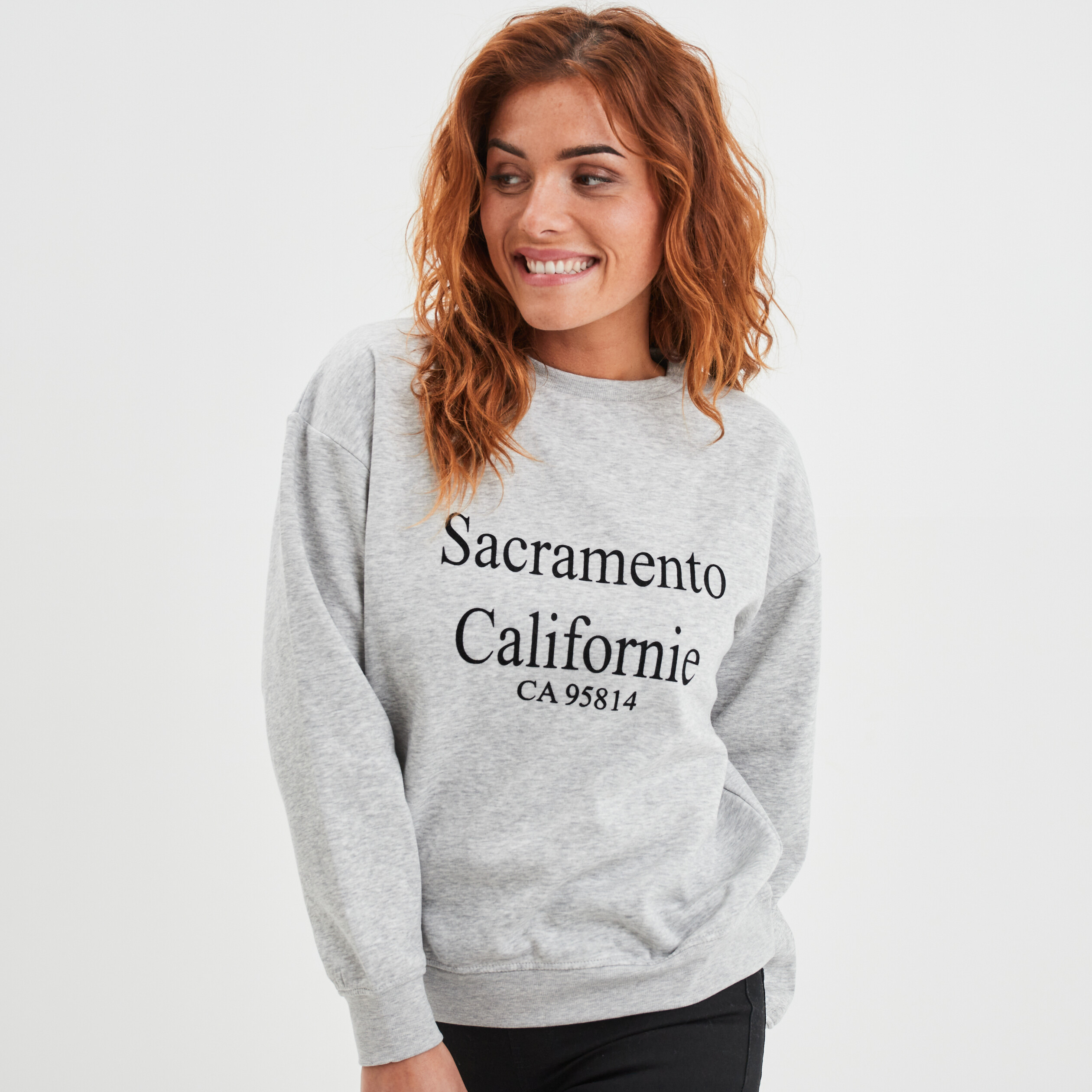 Sweat col rond manches longues gris clair femme | La Halle