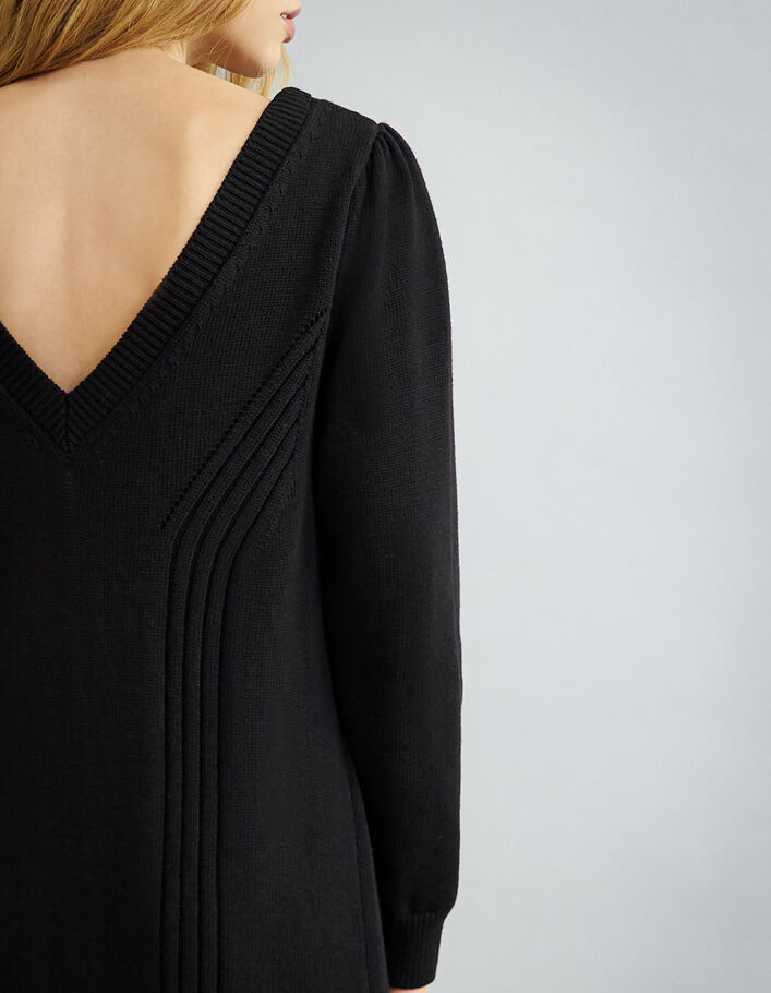Robe courte noire en maille jeux de points chevrons femme