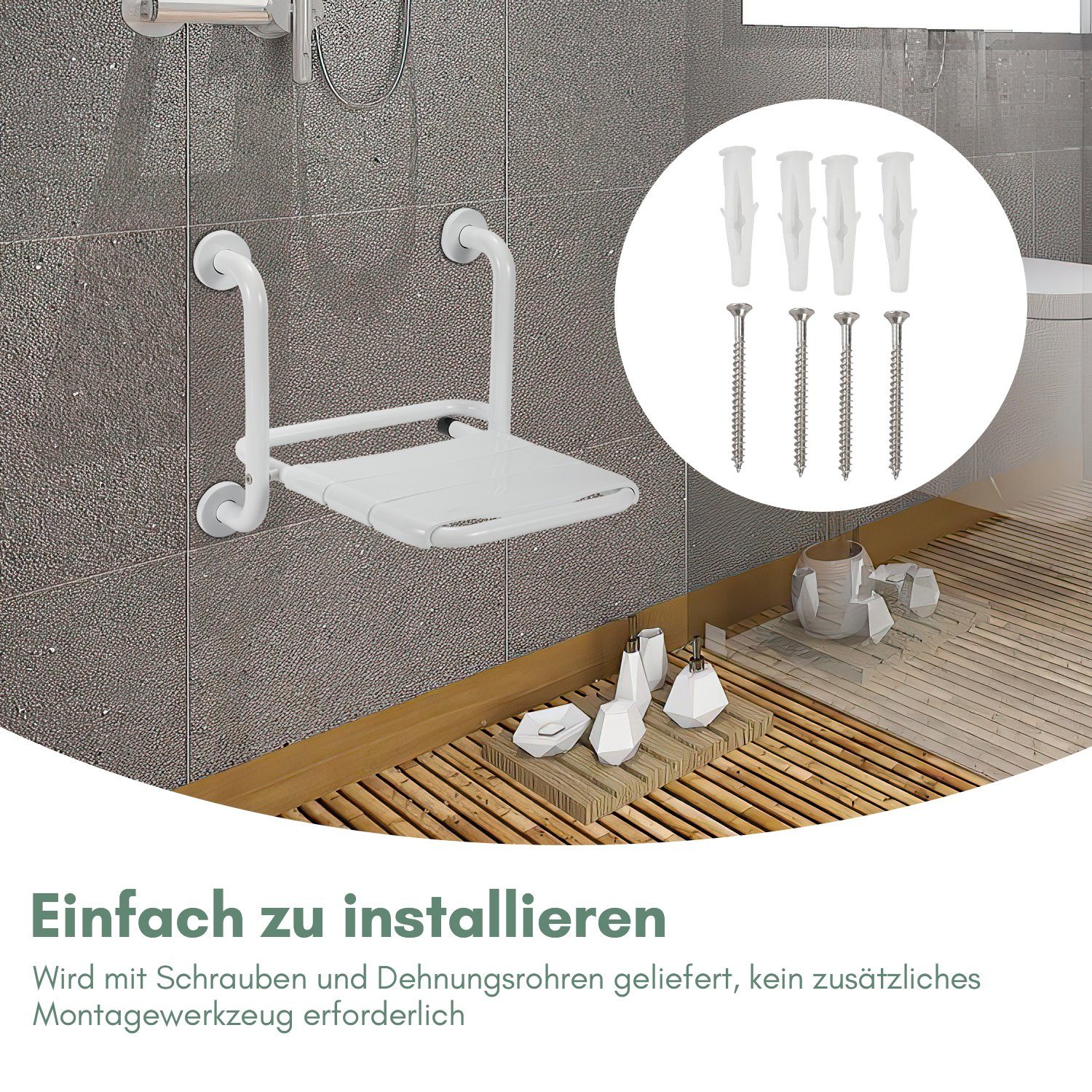 Lospitch Duschhocker Duschsitz Klappbar Wandmontage Duschhocker Badhocker bis 120kg