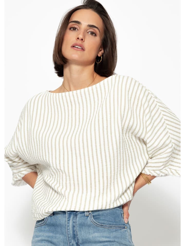 SASSYCLASSY Gestreiftes Oversize Musselin Shirt in Offwhite günstig kaufen