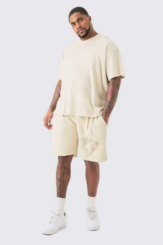 Plus Oversize Shorts mit Dream Worldwide Print