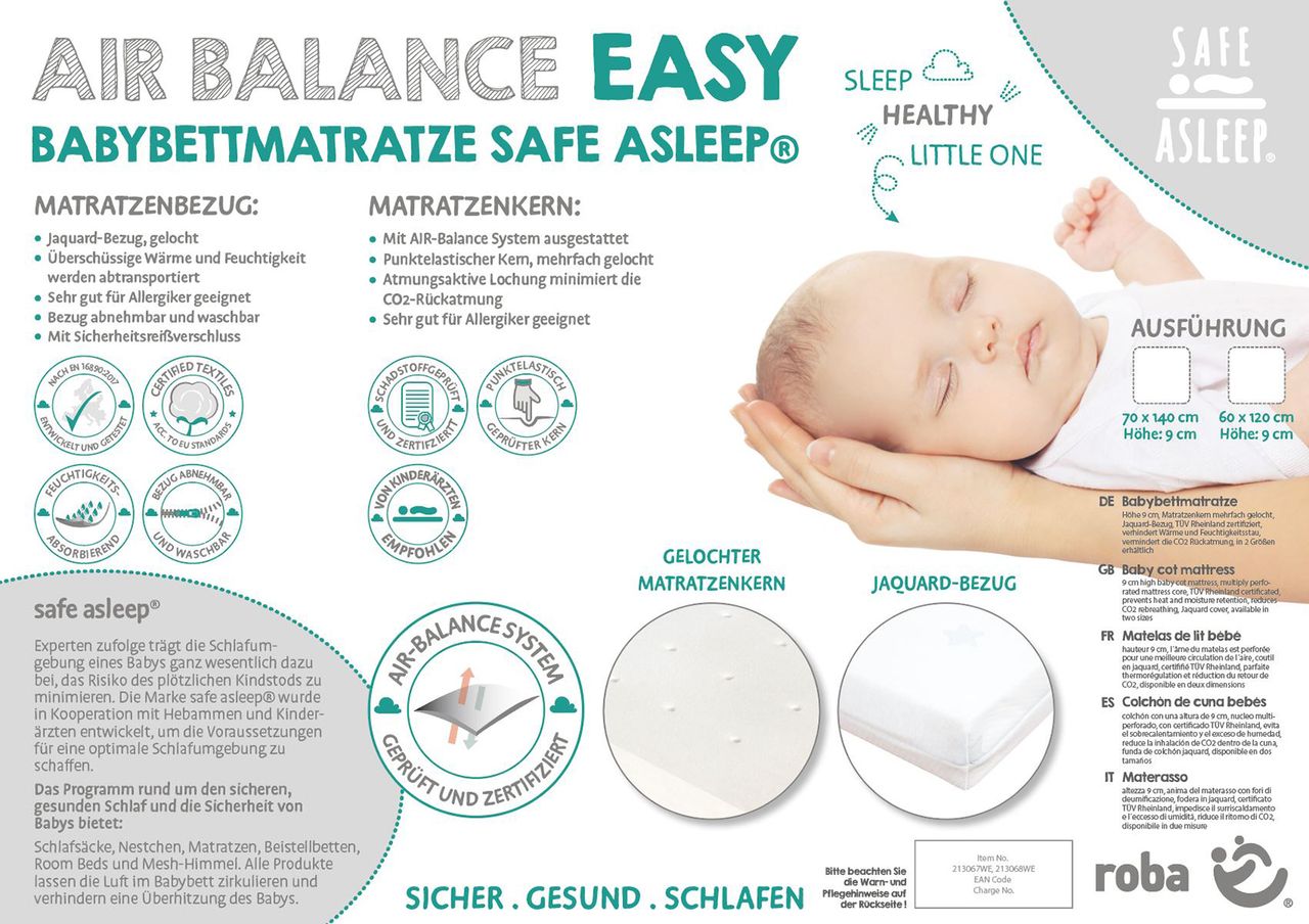 Roba safe asleep® von roba Babybettmatratze AIR BALANCE EASY, 70x140x9cm, für optimales Schlafklima