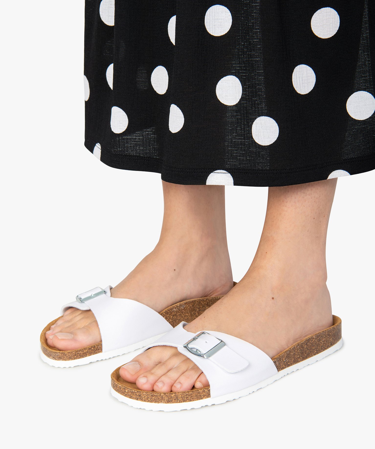 Mules femme à talon plat et large bride ajustable blanc | GEMO