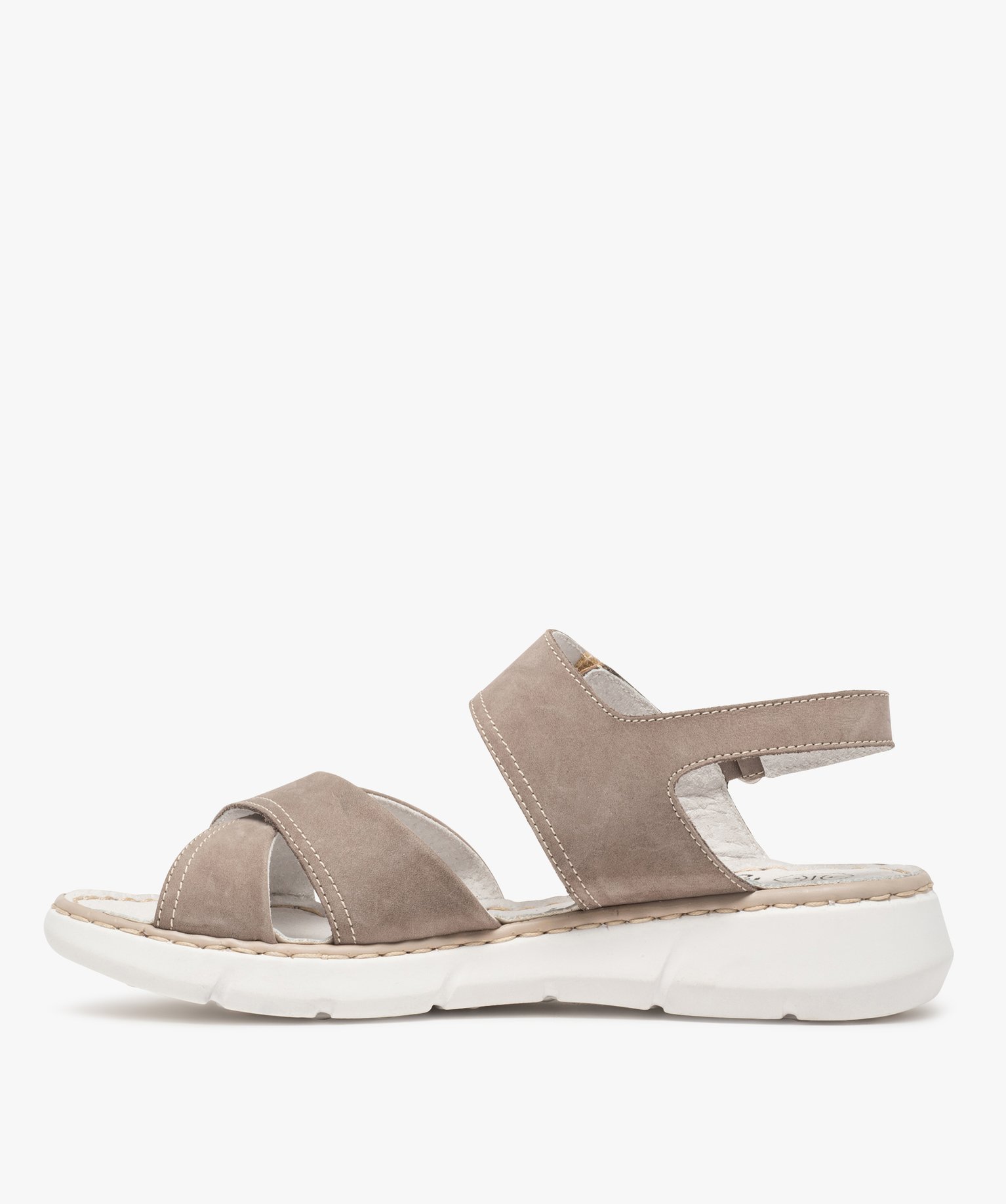 Sandales confort femme avec brides en cuir taupe | GEMO
