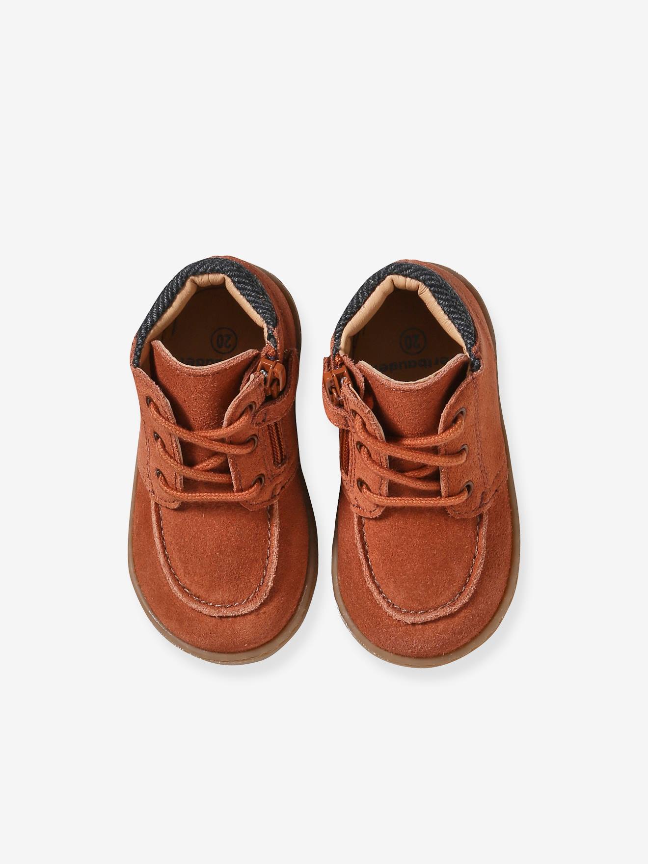 Bottines en cuir lacées et zippées bébé rouille