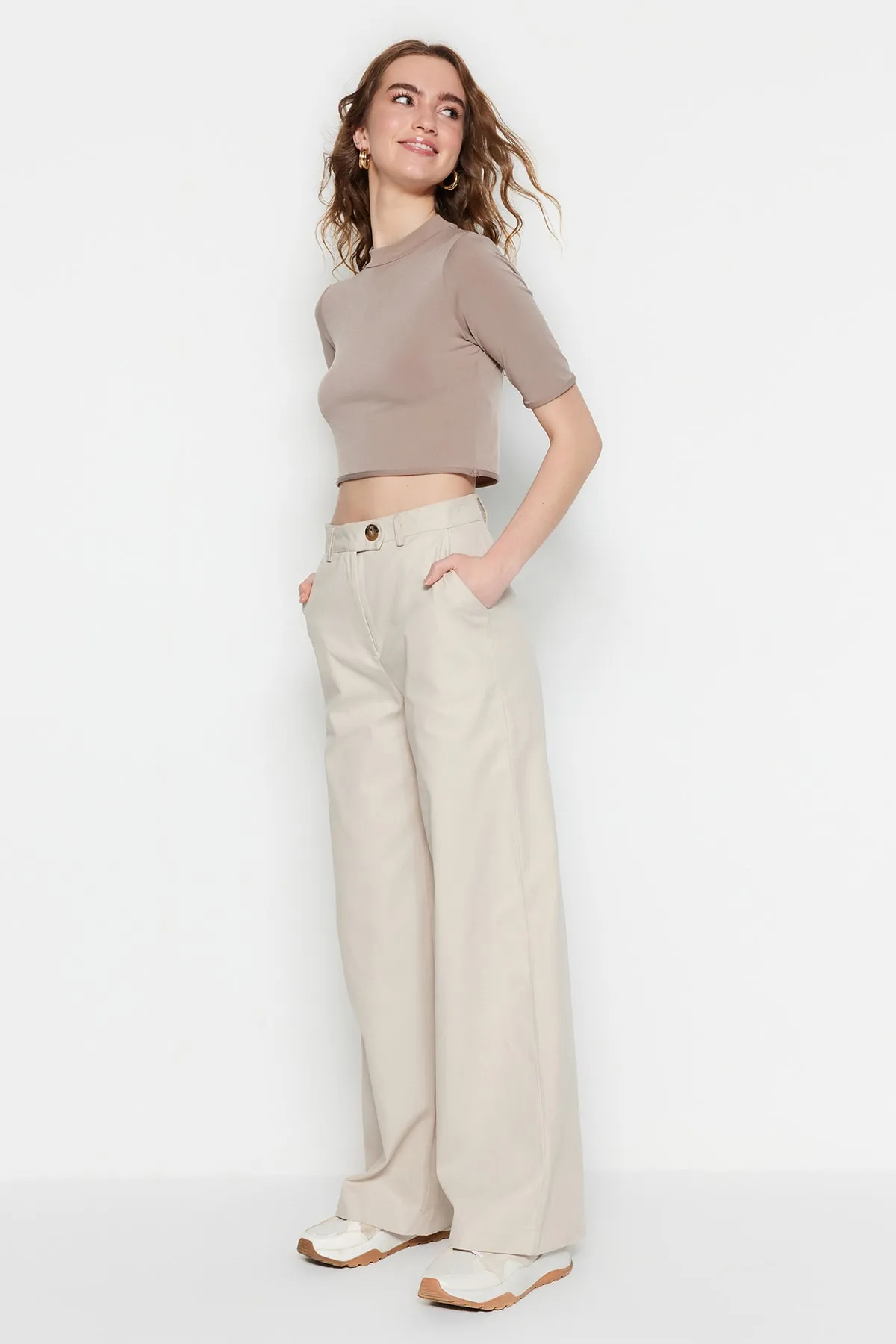 Trendyol Collection  Stone Wide Leg/Wide Leg Woven Hose TWOSS23PL00142