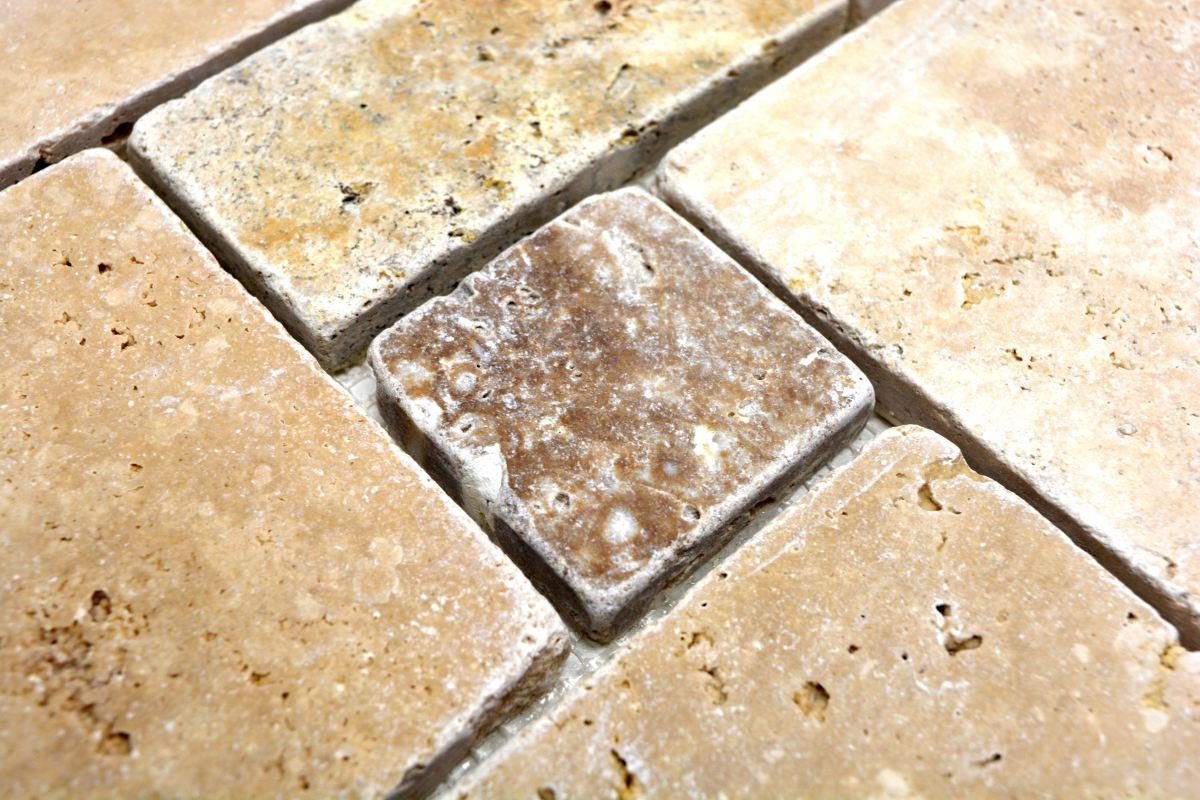 Mosani Mosaikfliesen Travertin Mosaikfliesen Terrasse Wand Boden Naturstein beige braun