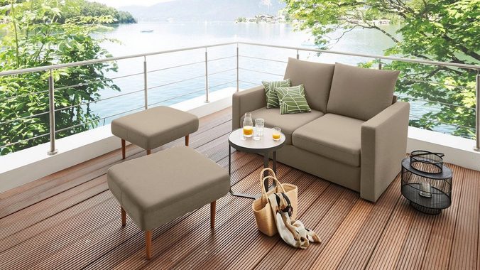 DOMO collection Sofa Slunce, 3 Teile, für Outdoor geeignet, Raumwunder, 2-Sitzer mit 2 Hockern