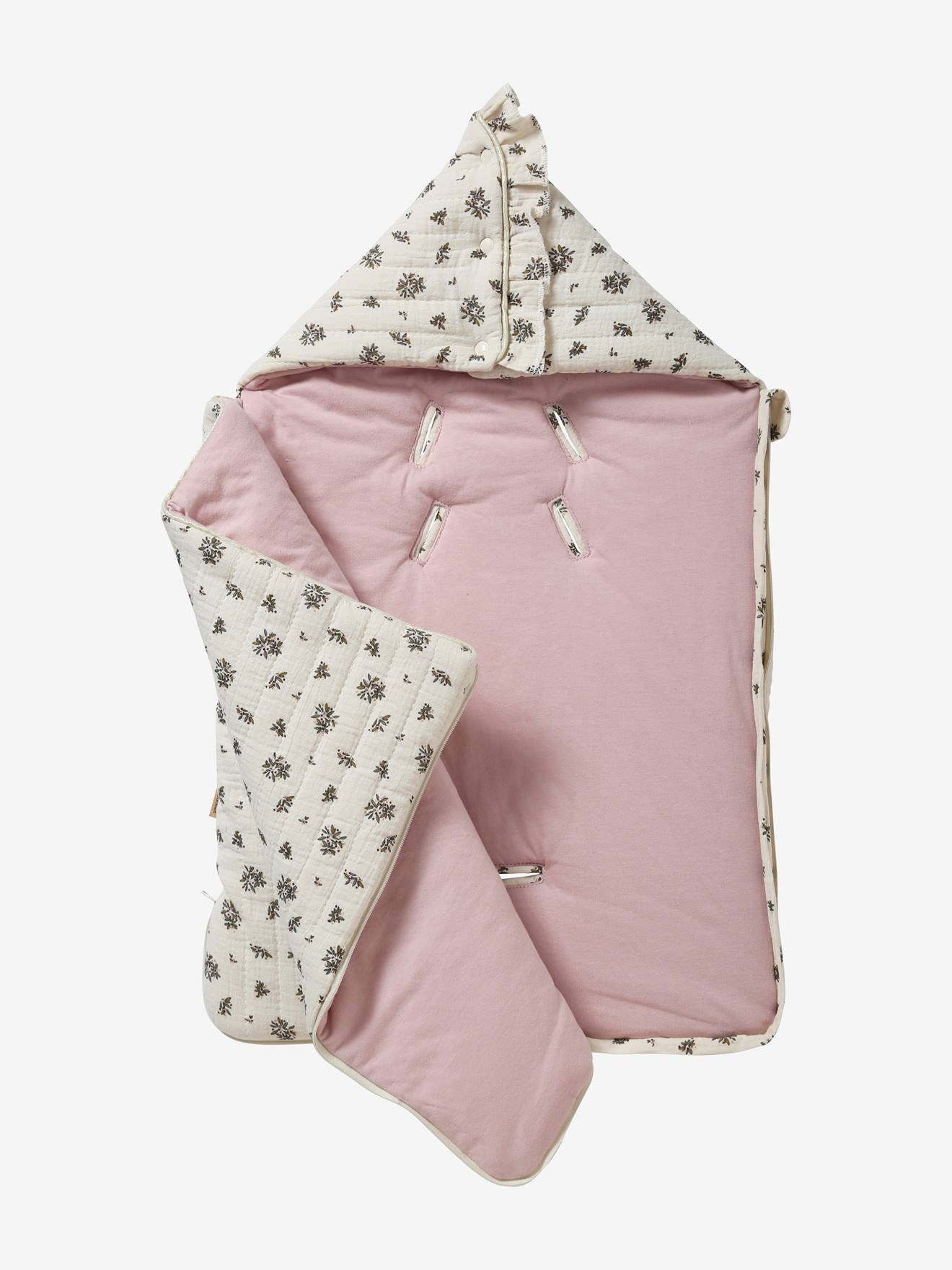 Vertbaudet Baby Ausfahrsack, Musselin Oeko-Tex, personalisierbar - blau indien blume