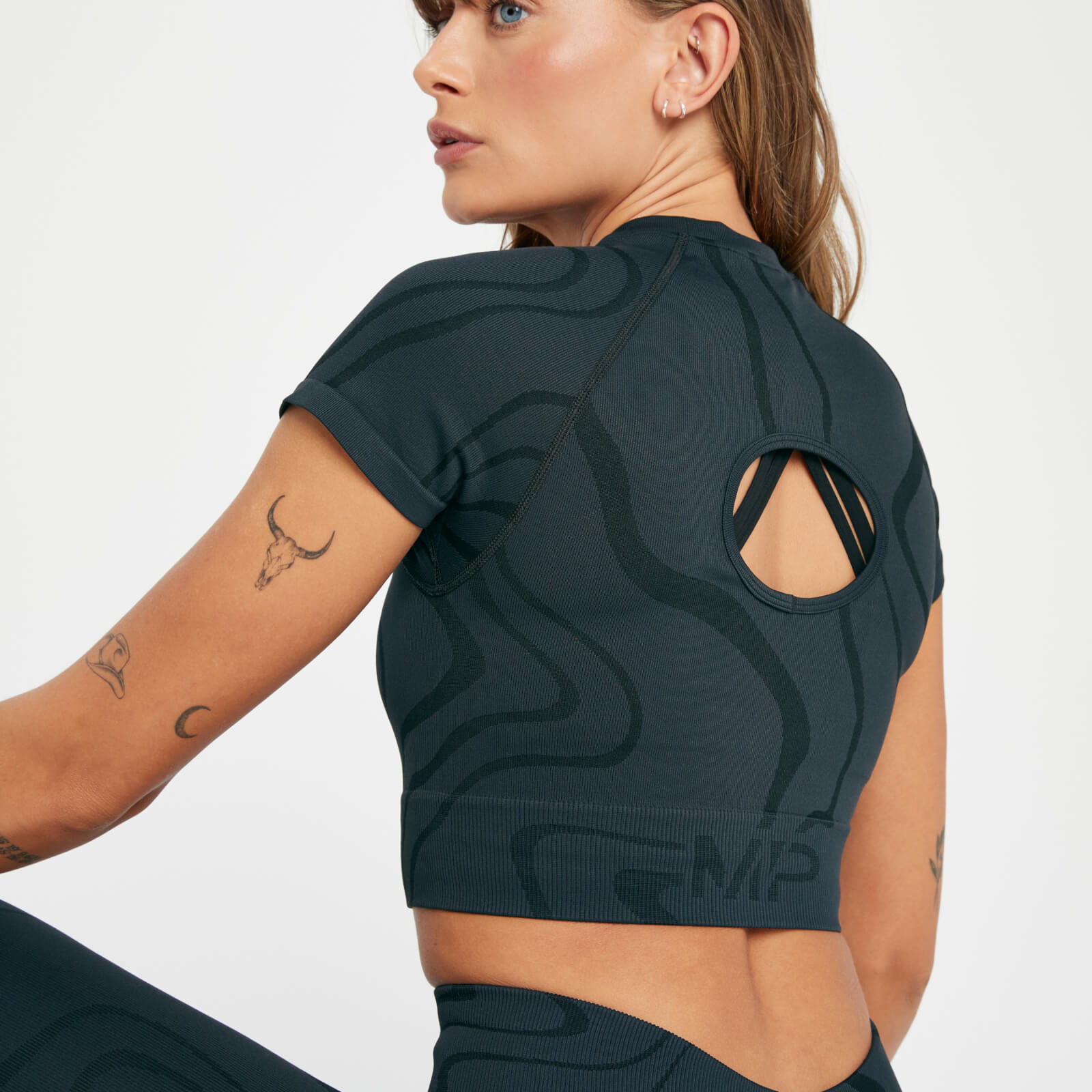 Crop top sans coutures MP Tempo Wave pour femmes – Noir