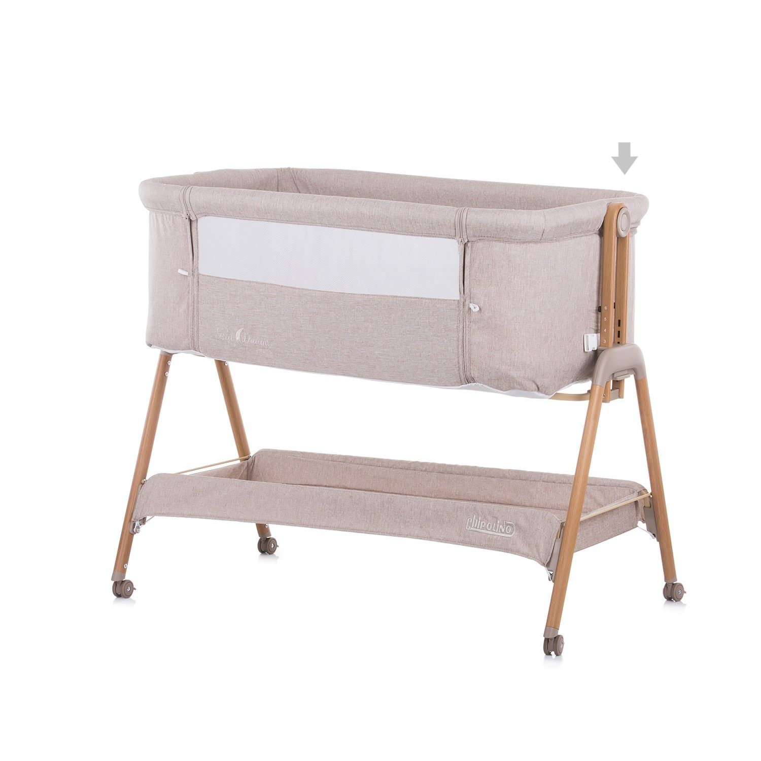 Chipolino Komplettbett Babybett Sweet Dreams Rollen, Beistellbett, Matratze, Anti-Reflux