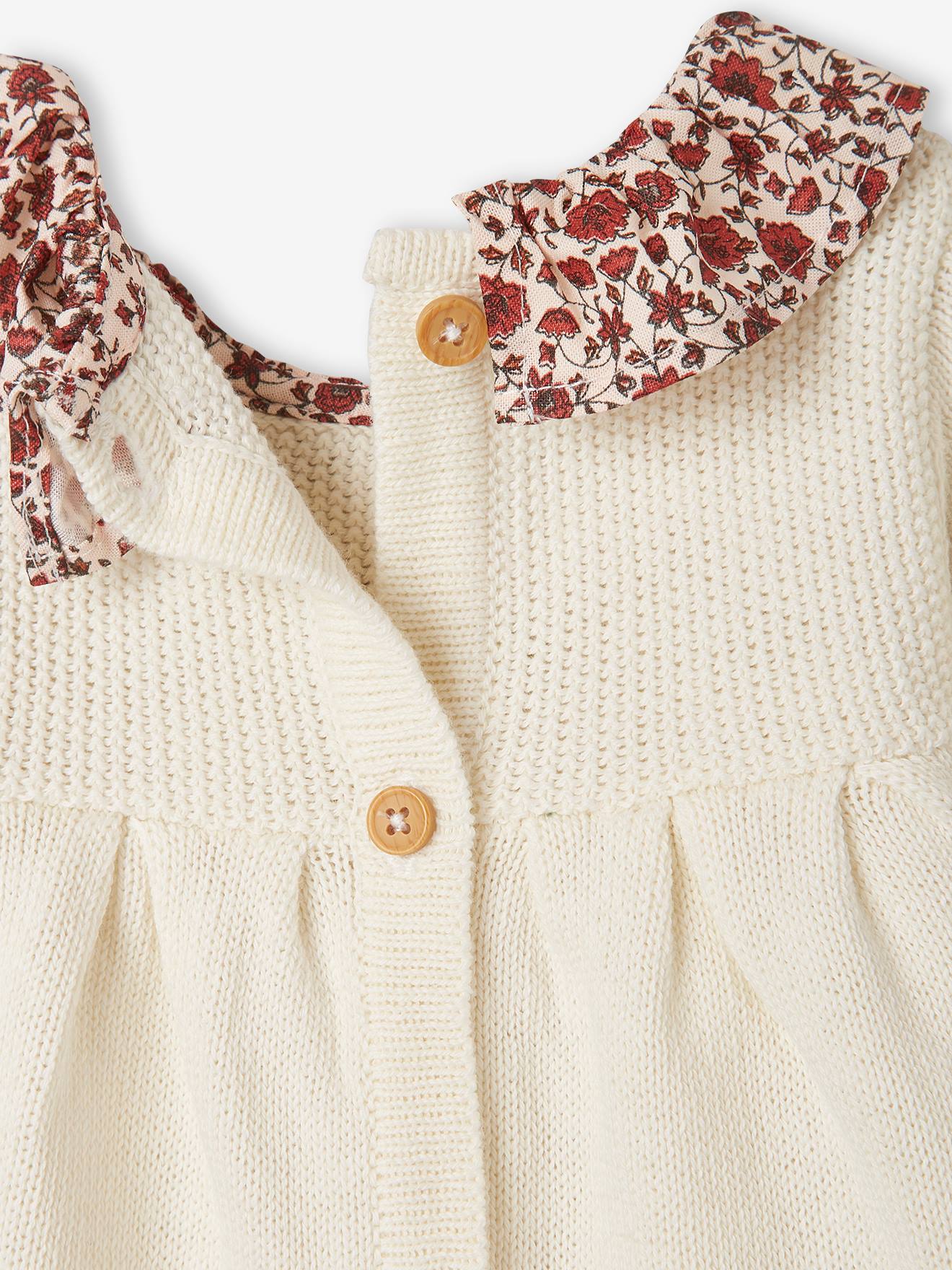 Robe en tricot bébé col en tissu fleuri rouille