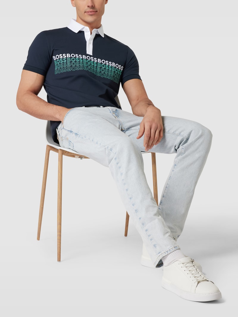 Poloshirt mit Label-Stitching Modell 'Pavel' in marineblau