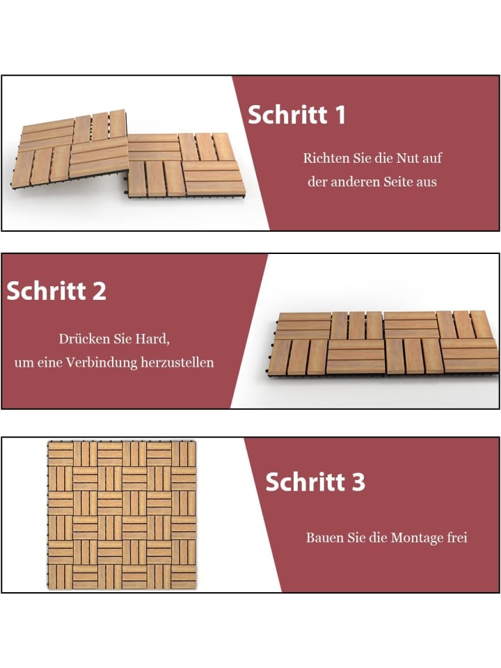 COSTWAY Terrassenfliesen 10er Set in Braun günstig kaufen 30 cm