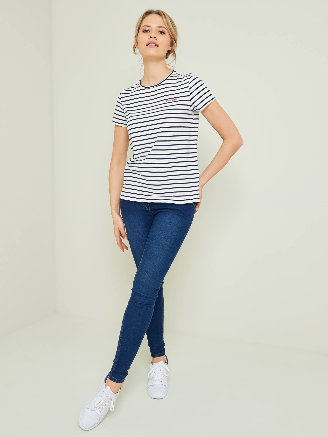 Kit spécial naissance T-shirt maman + T-shirt bébé raye bleu