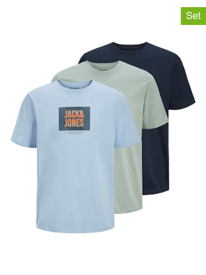 Jack & Jones 3er-Set: Shirts in Blau/ Grün günstig kaufen