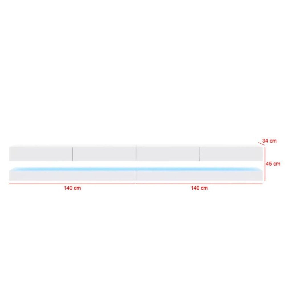 DB-Möbel Lowboard TV-Lowboard Space Double Weiß mit LED-Beleuchtung 2x140 cm breit