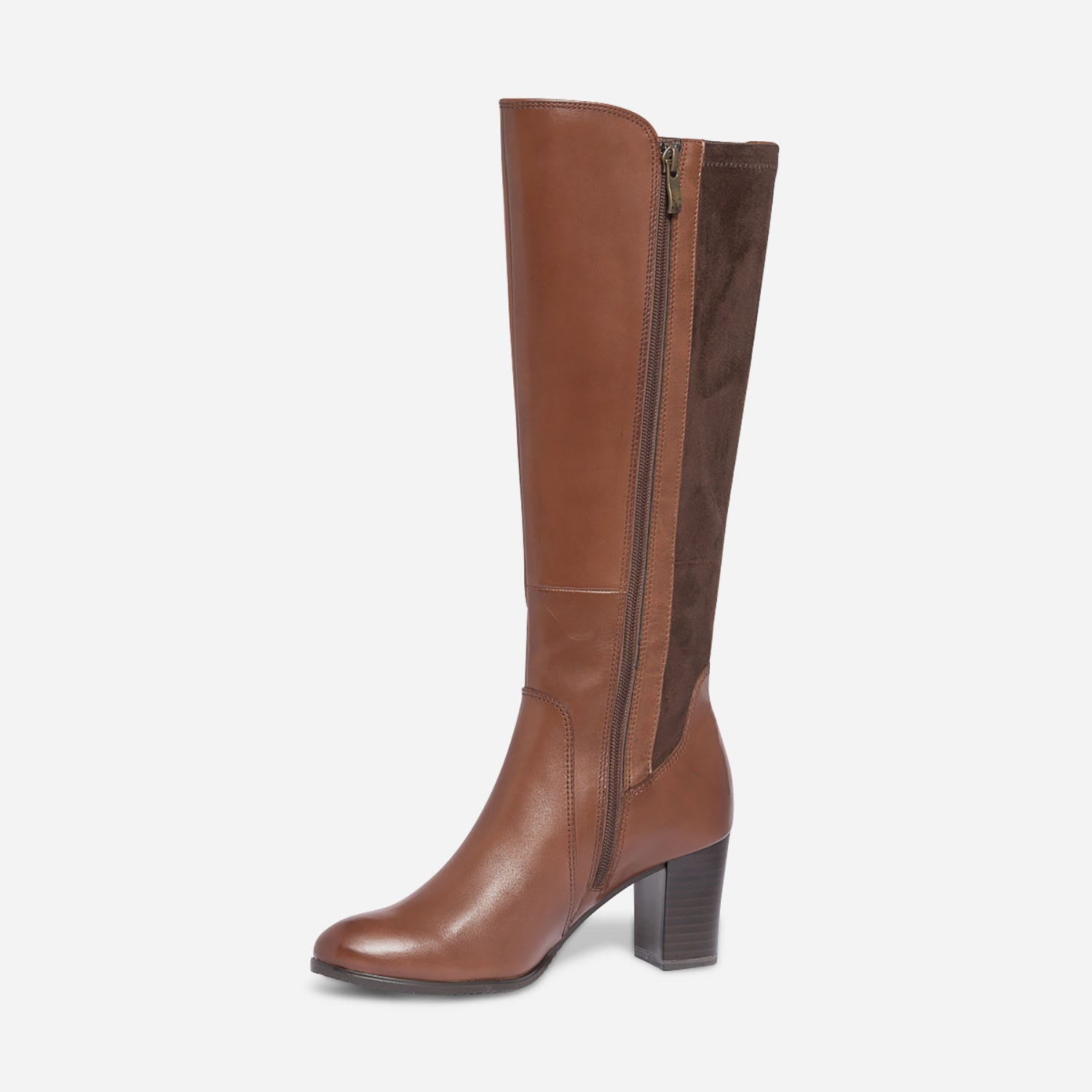 Botte à talon CAPRICE cognac en cuir et textile