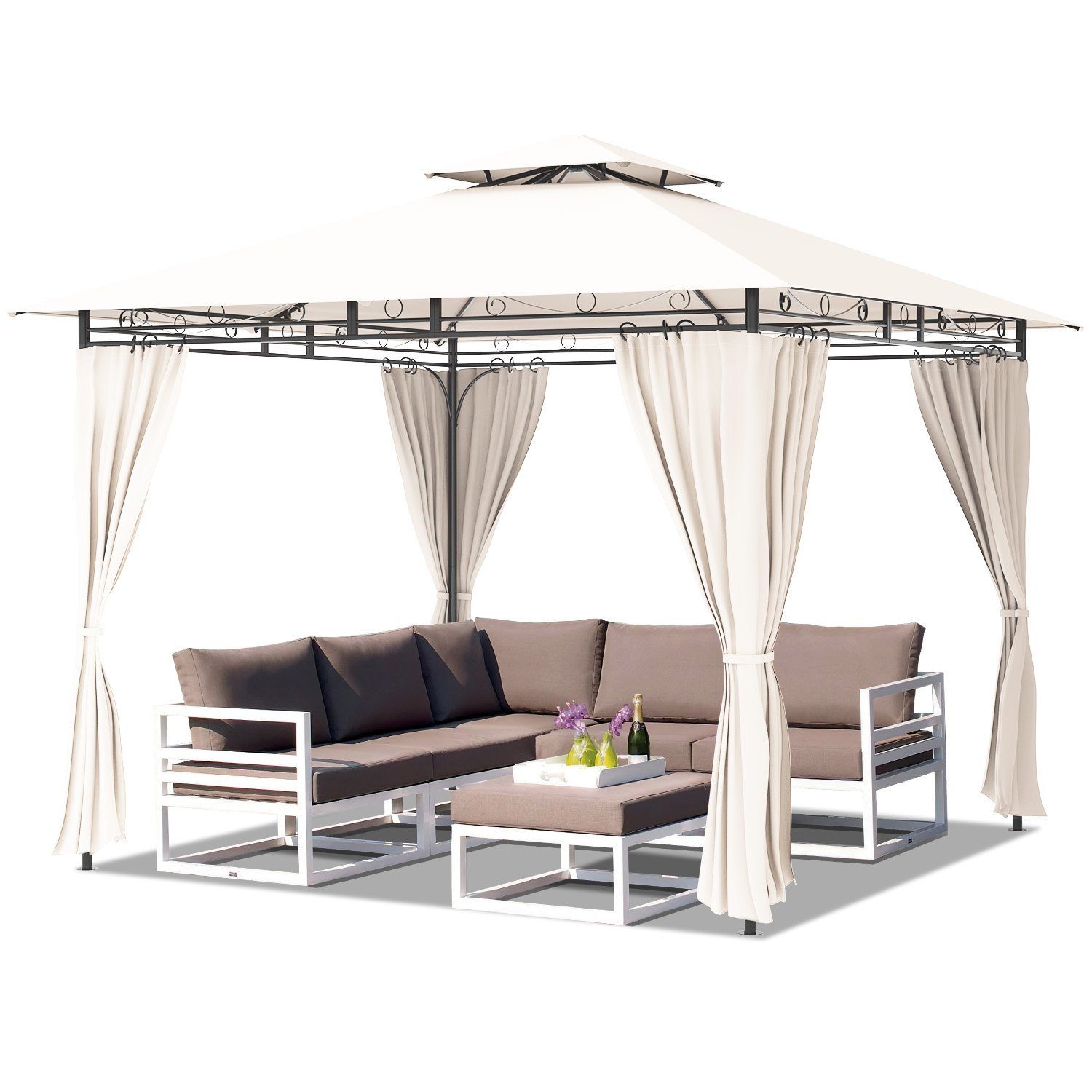 HOMALL Pavillon Gartenpavillon Partyzelt Wasserabweisender 3x3 m Mit und ohne Lichter