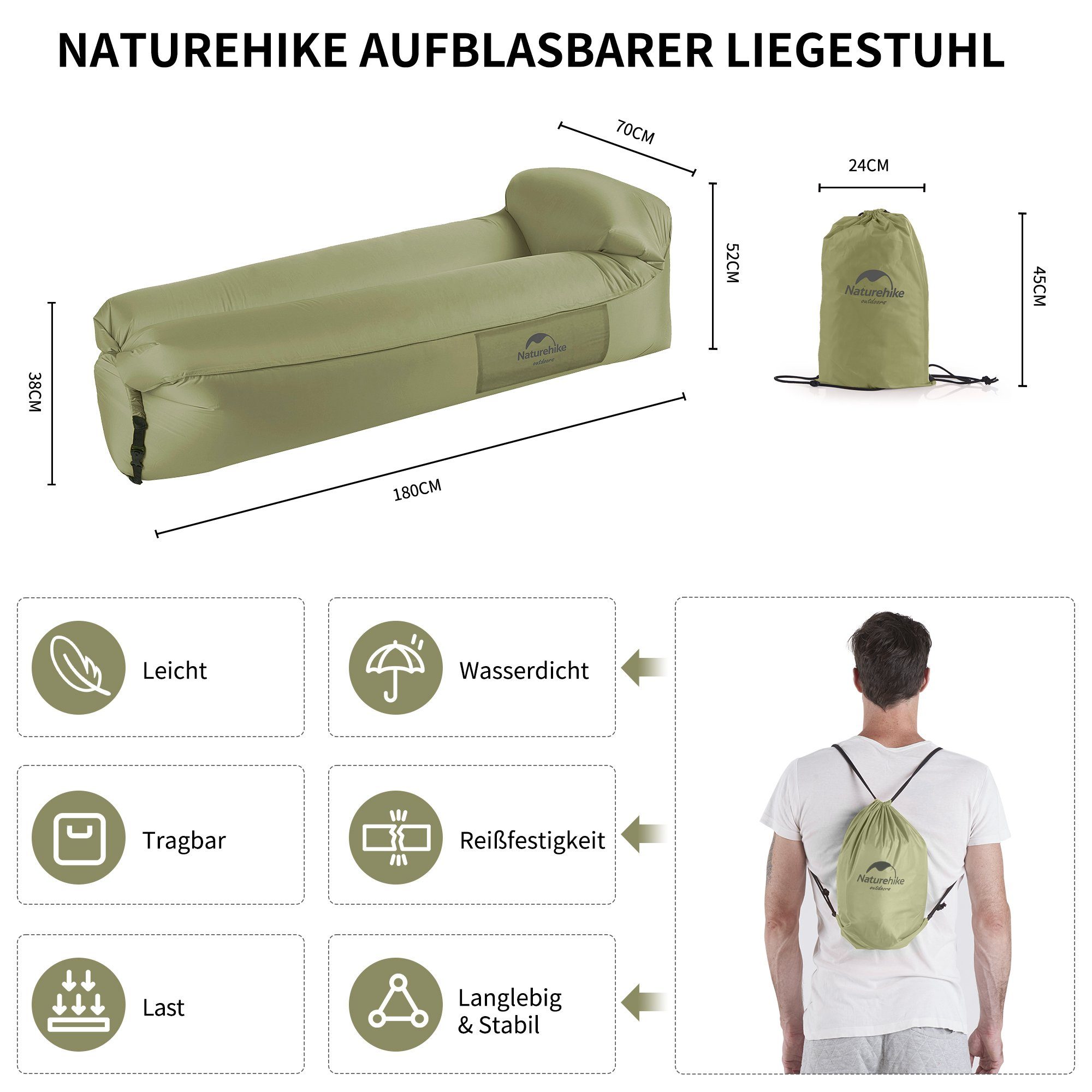 Naturehike Luftsessel Wasserdichtes Luftsofa mit Portable Paket