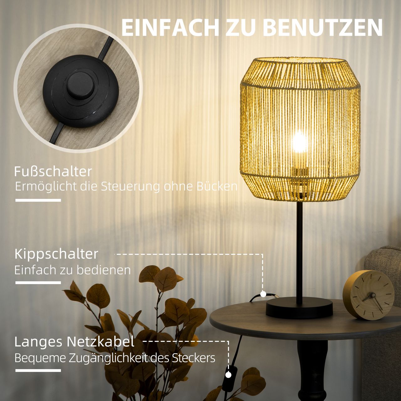 HOMCOM 2er-Stehlampenset mit Tischleuchte, 1 Stehlampe, für Schlafzimmer, Natur