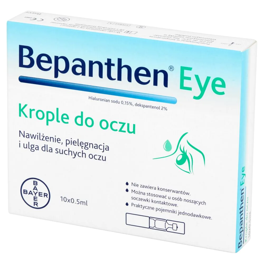 Bepanthen Eye, Fugtighedscreme, pleje og lindring af tørre øjne, Øjendråber, Enkeltdosisbeholdere