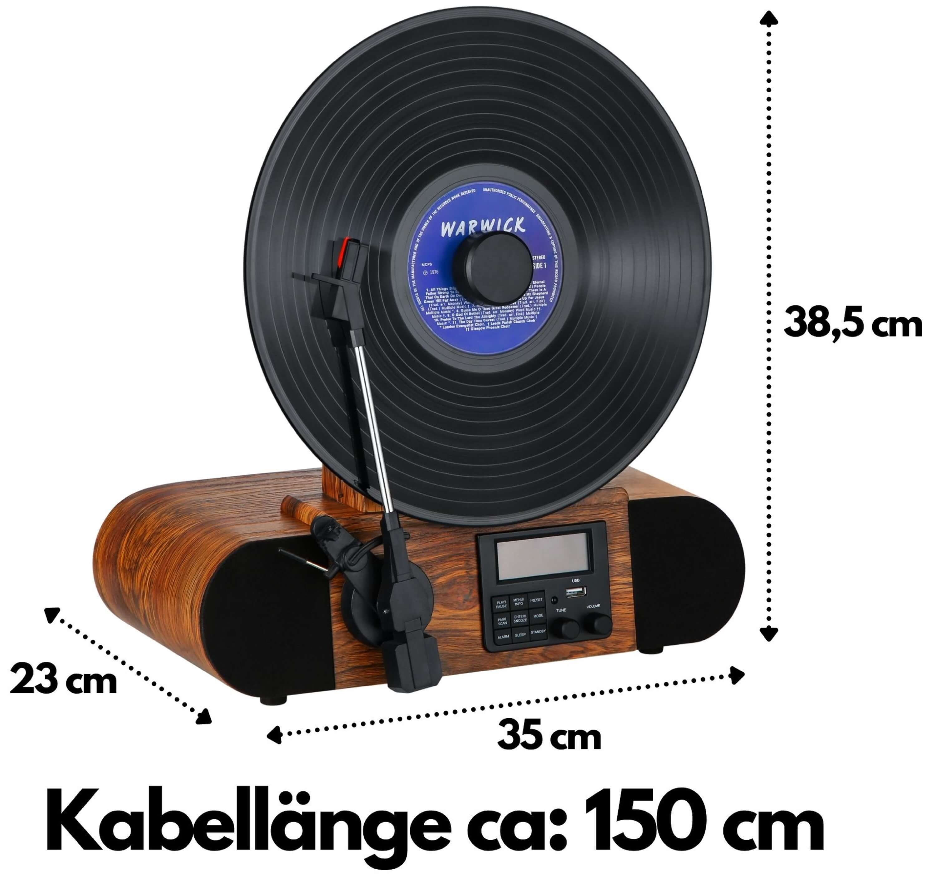 Cyberlux CL-3070 Plattenspieler (Riemenantrieb, Bluetooth, Vertikal Plattenspieler, DAB+ Radio, Bluetooth, LCD-Display)