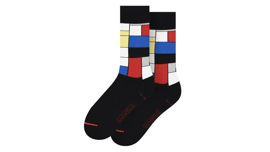 MuseARTa Unisex Socken Piet Mondrian - Komposition mit Rot, Blau, Gelb BLACK