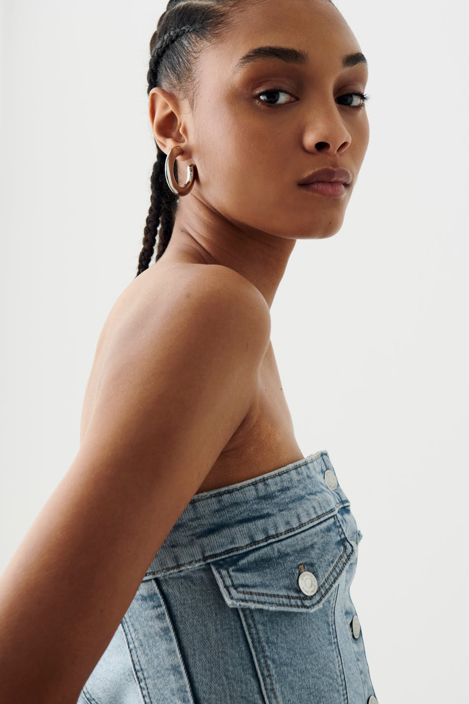 Denim button corset