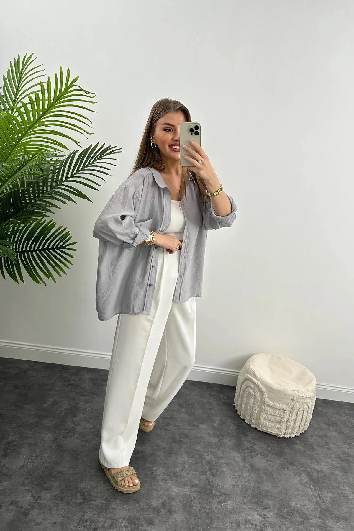 My Blog  Graues Oversize Off-Shoulder-Shirt