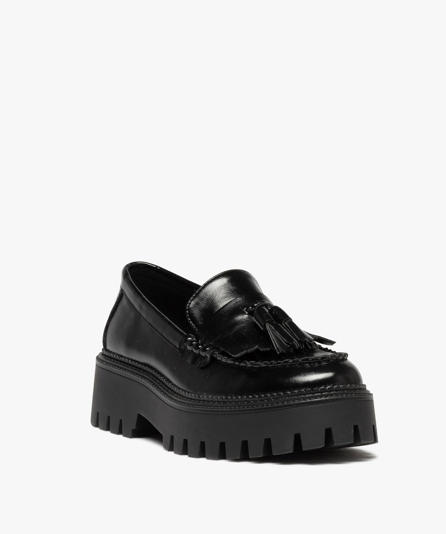 Mocassins femme unis à semelle compensée et crantée noir | GEMO