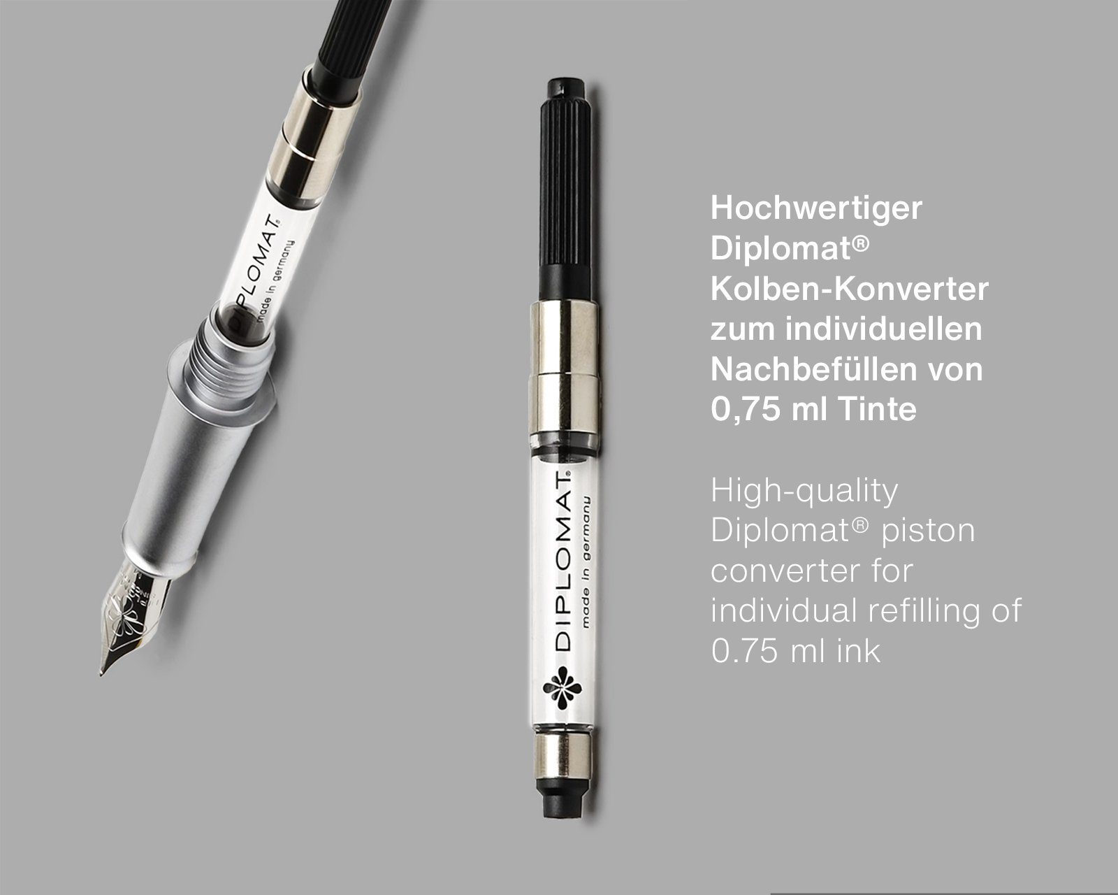 DIPLOMAT Füllhalter Aero schwarz mit Schreibtinte, (Komplett-Set mit Tintenkonverter, Schreibtinte Schwarz von Octopus Fluids und Holzetui), MADE IN GERMANY