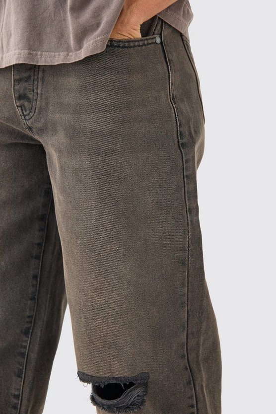 Baggy Rigid Brown Wash Ripped Knee Jeans