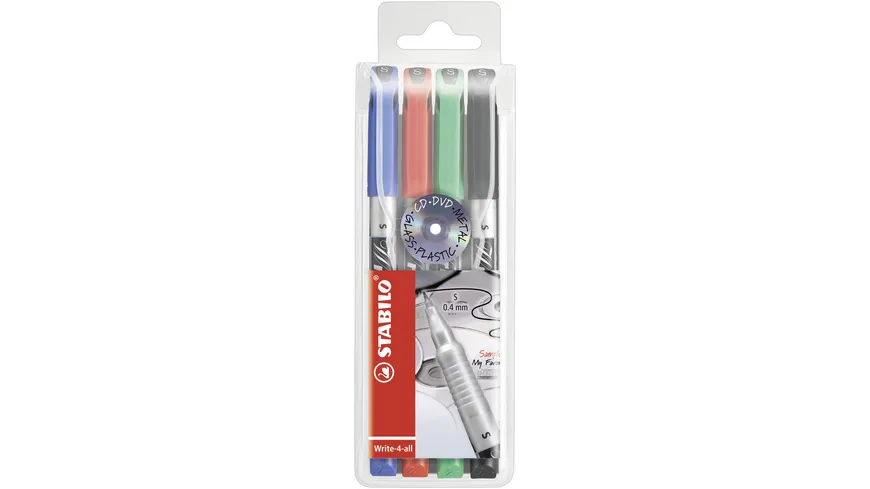 STABILO® Permanent-Marker - STABILO Write-4-all - superfein - 4er Pack - blau, rot, grün, schwarz sortiert
