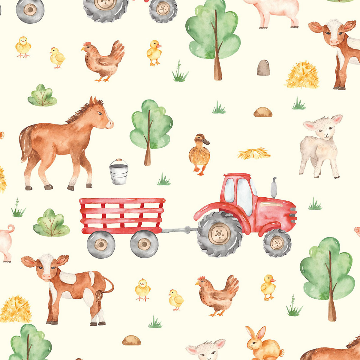 Geschenkpapier 5 Bögen Bauernhof – 1,60€/qm Größe: - 84,1 x 59,4 cm Geschenkpapier
