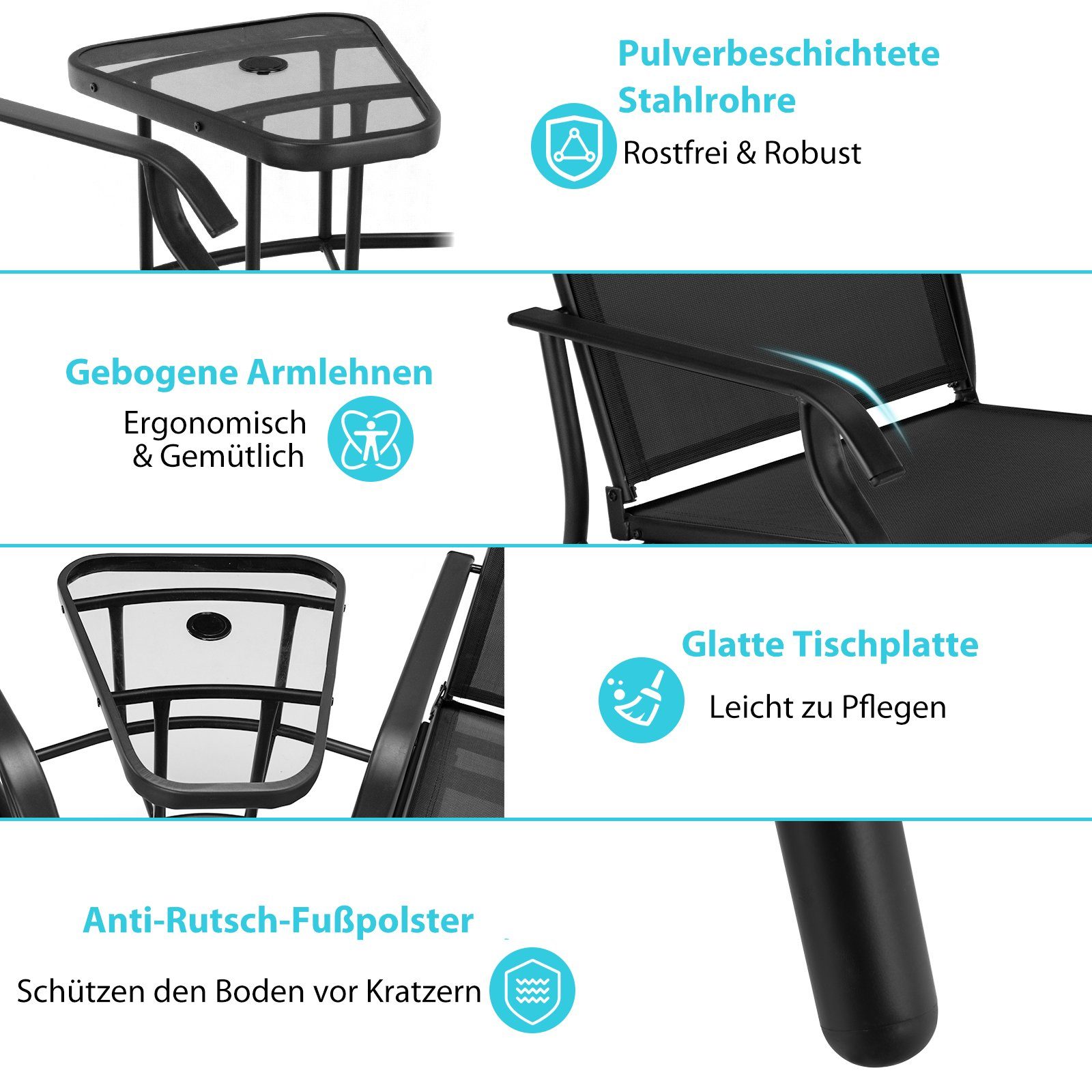 COSTWAY Balkonset, 2 Sitzer Schaukelstuhl, mit Tisch & Schirmloch, 150kg