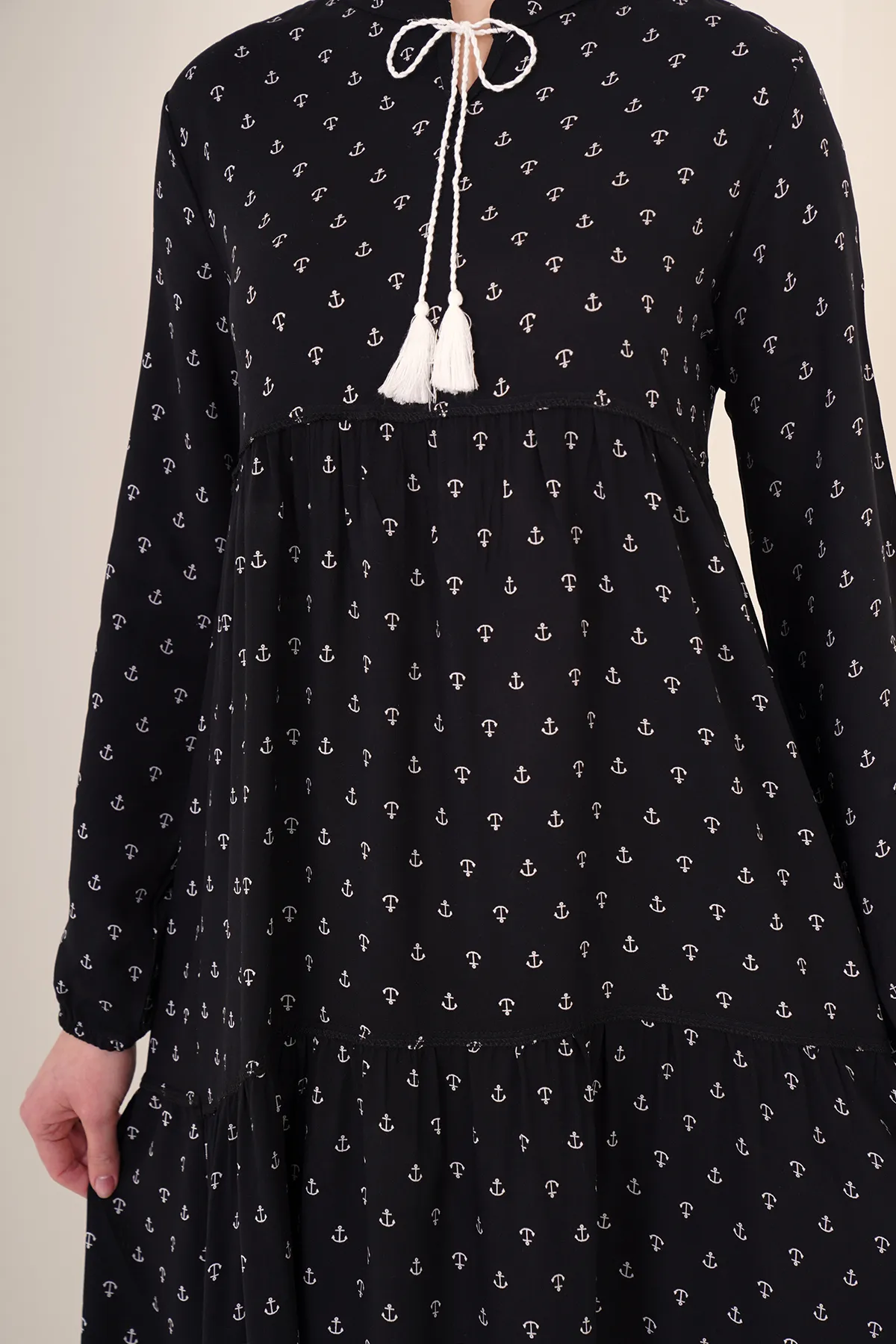 Bigdart  1627 Hijab-Kleid mit Kragen und Schnürung – Schwarz