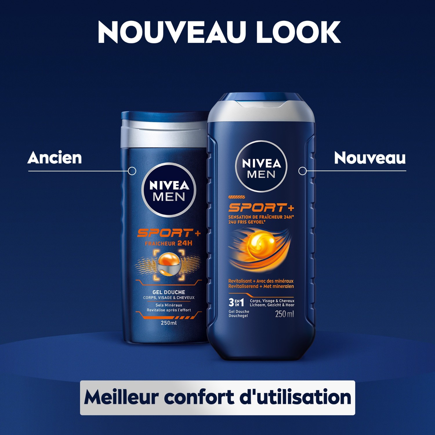 Gel de duș NIVEA Men's 3 în 1 revitalizant după antrenament pentru față, corp și păr