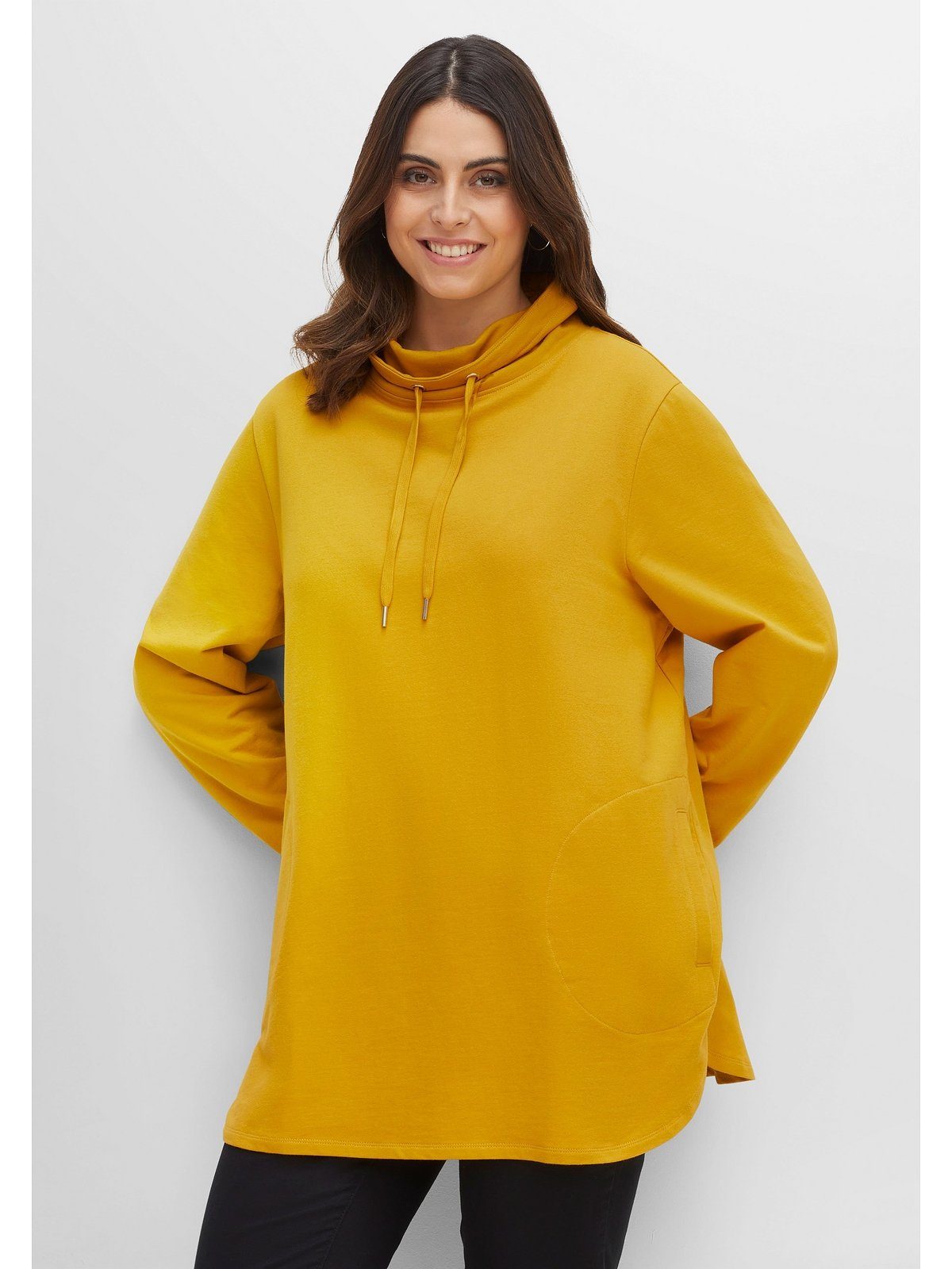 Sheego Sweatshirt Große Größen mit hohem Kragen und Tunnelzug