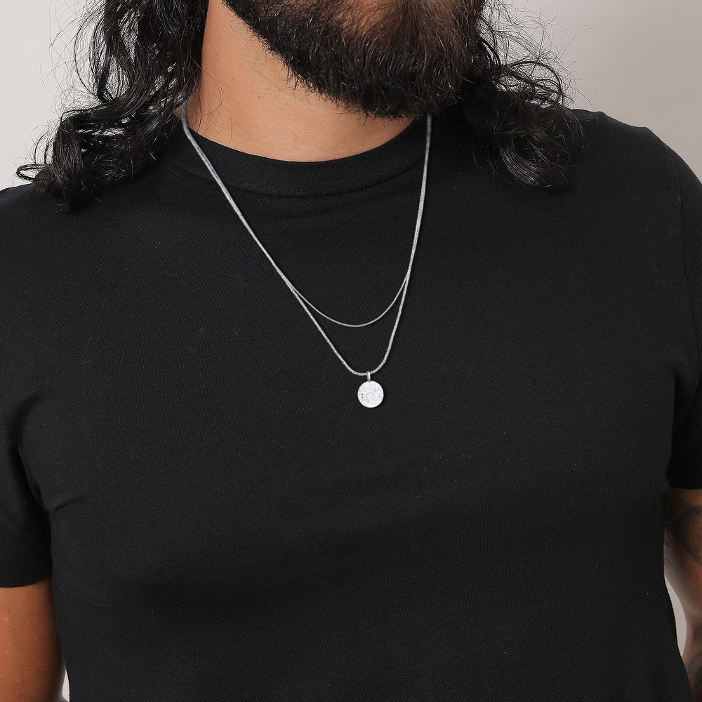KUZZOI KUZZOI Collier Hommes couches cordon plaquette pendentif en argent sterling 925 collier