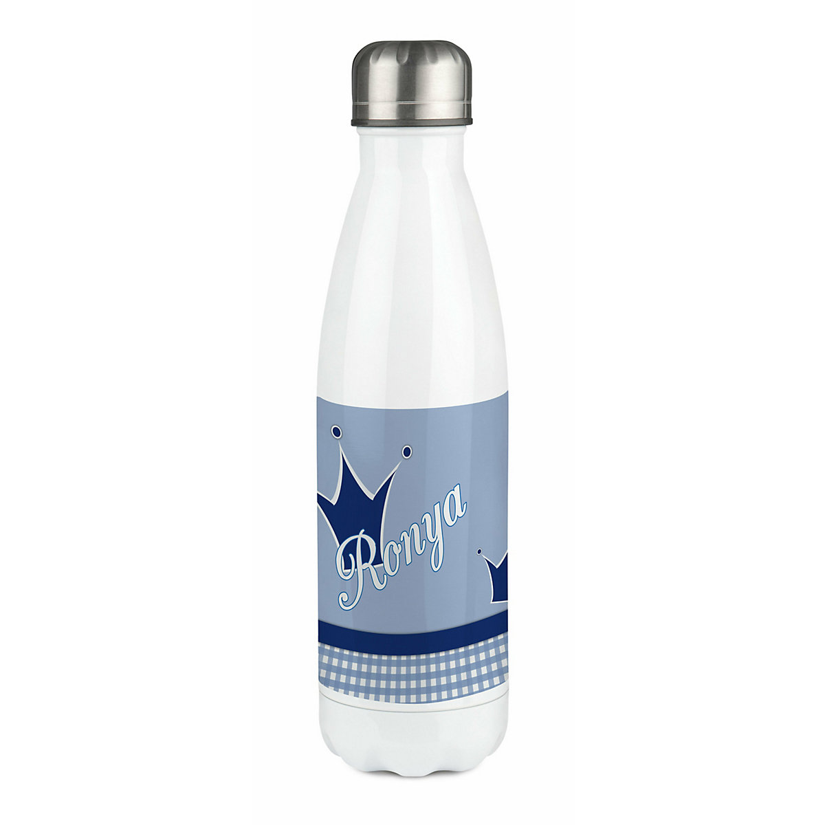 Edelstahl Kinder Thermoflasche / Trinkflasche bunt Krone Farbe blau Spülmaschinenfest, Auslaufsicher, Bruchfest, Doppelwandig, Für Heißgetränke geeignet, Mit Deckel, Isoliert