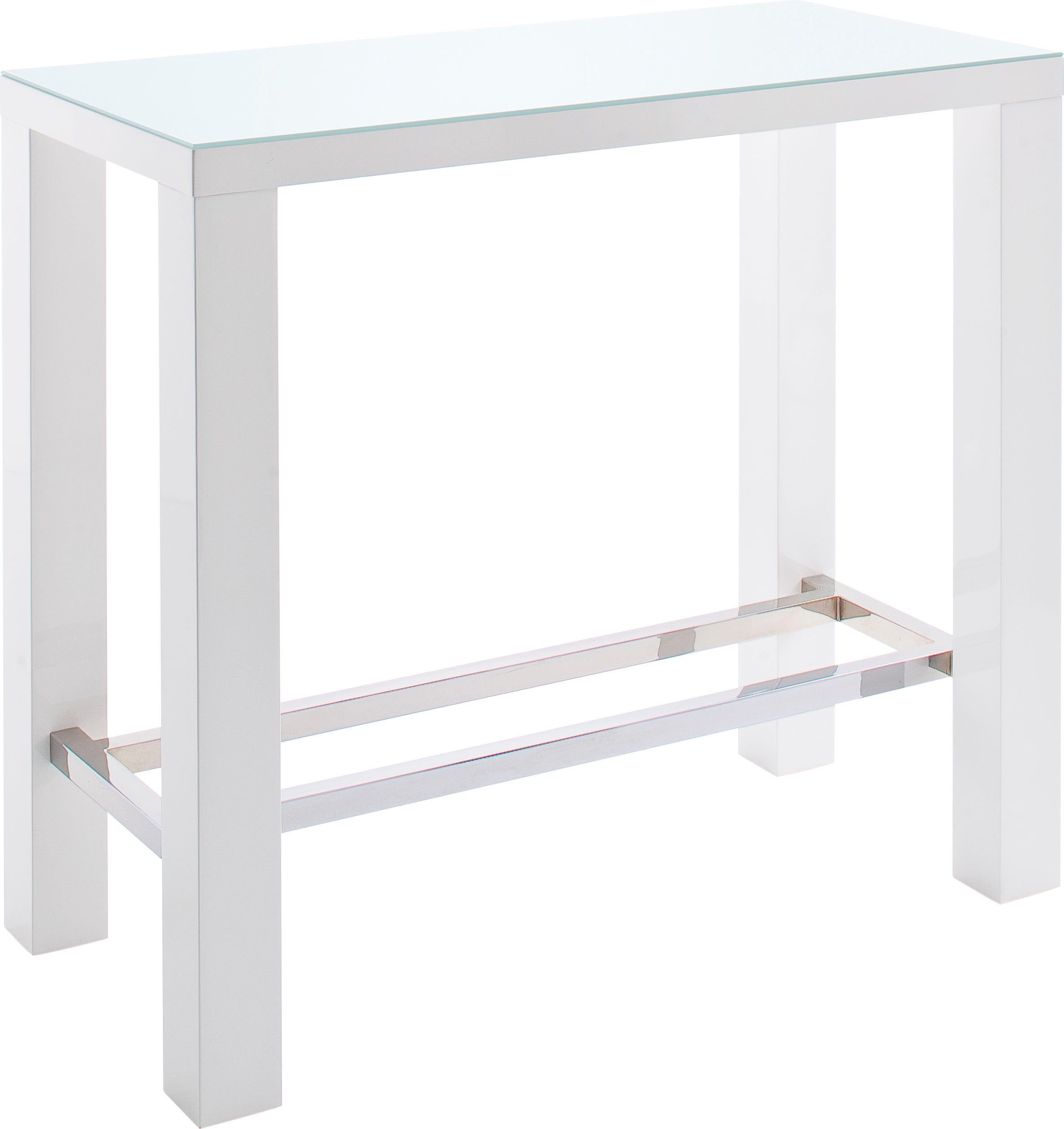 MCA furniture Bartisch Jam, Bartisch weiß hochglanz, Küchentisch, Stehtisch mit Sicherheitsglas