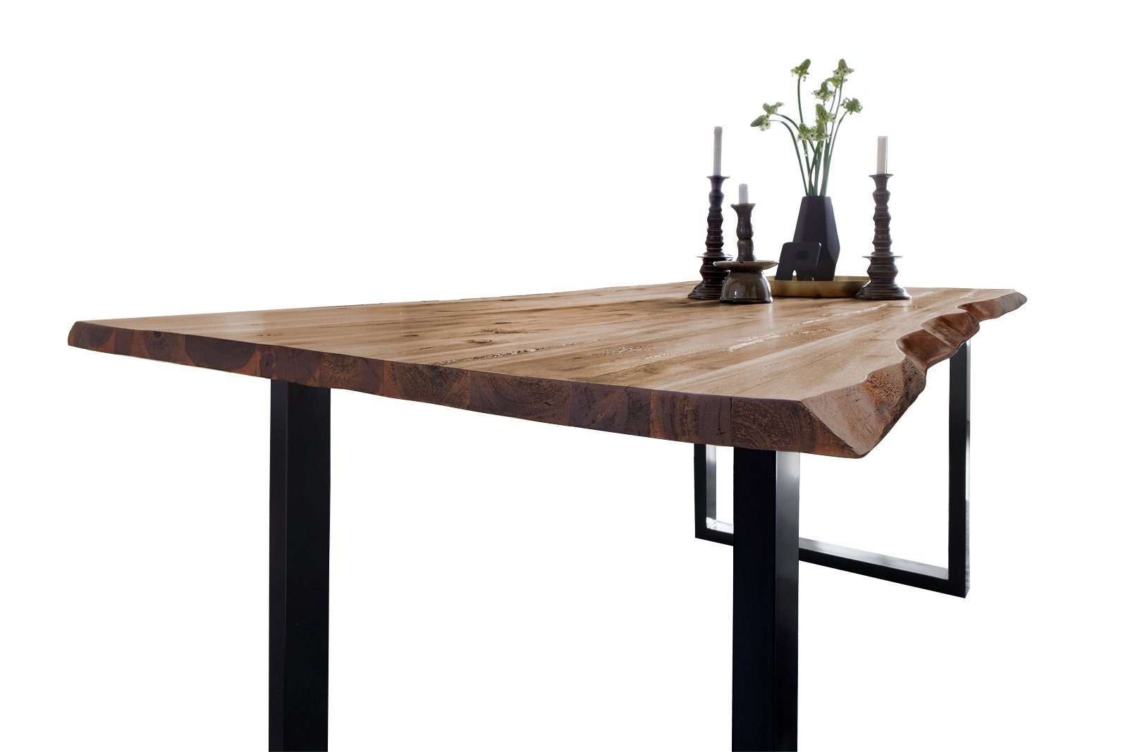 SAM® Baumkantentisch Neapel, Akazienholz, Baumkante massiv, Metallgestell U-Form