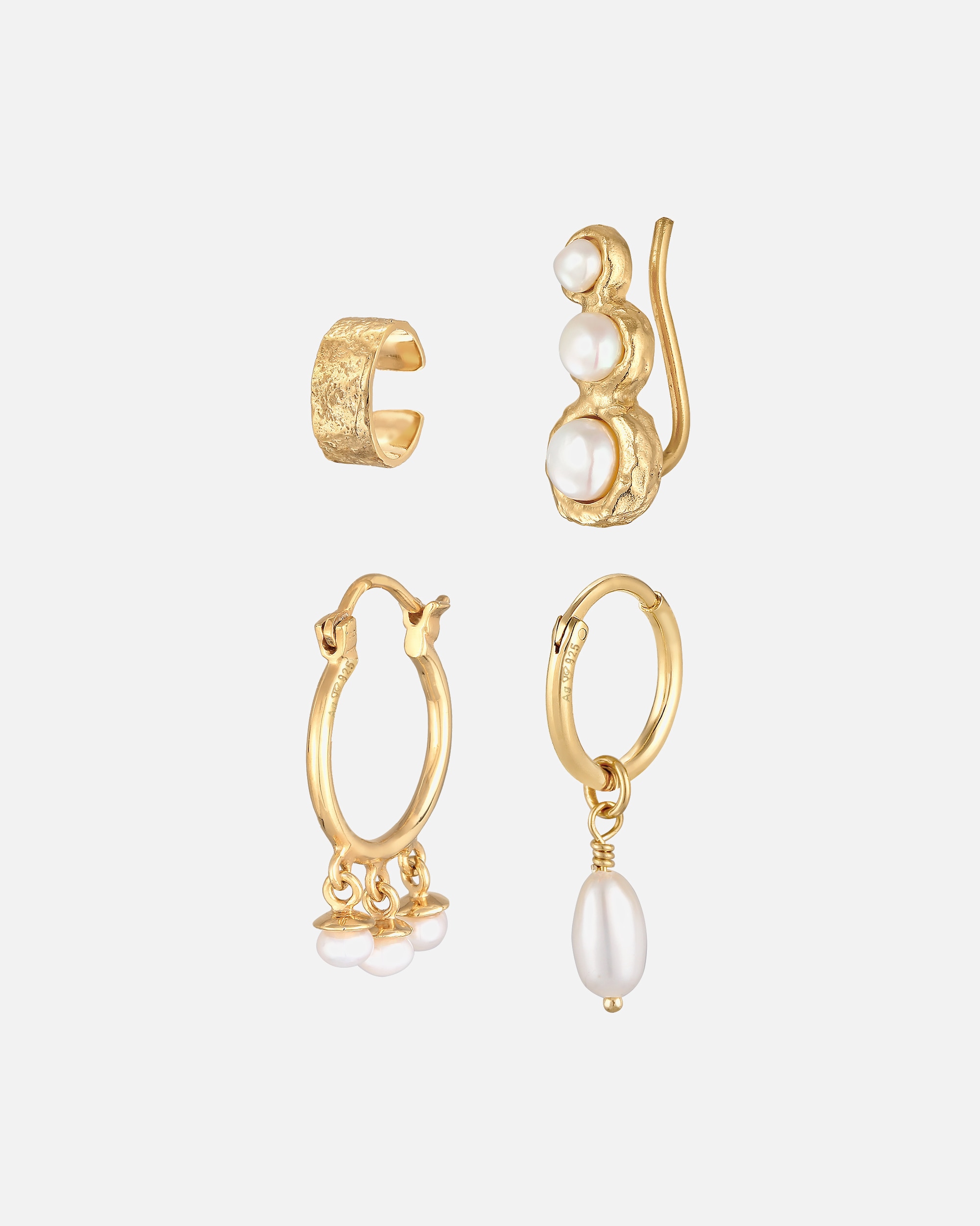 Elli Femmes Earcuff Créole Earclimber Set élégant con Perle di Cultura d'Eau Douce in argento sterling 925