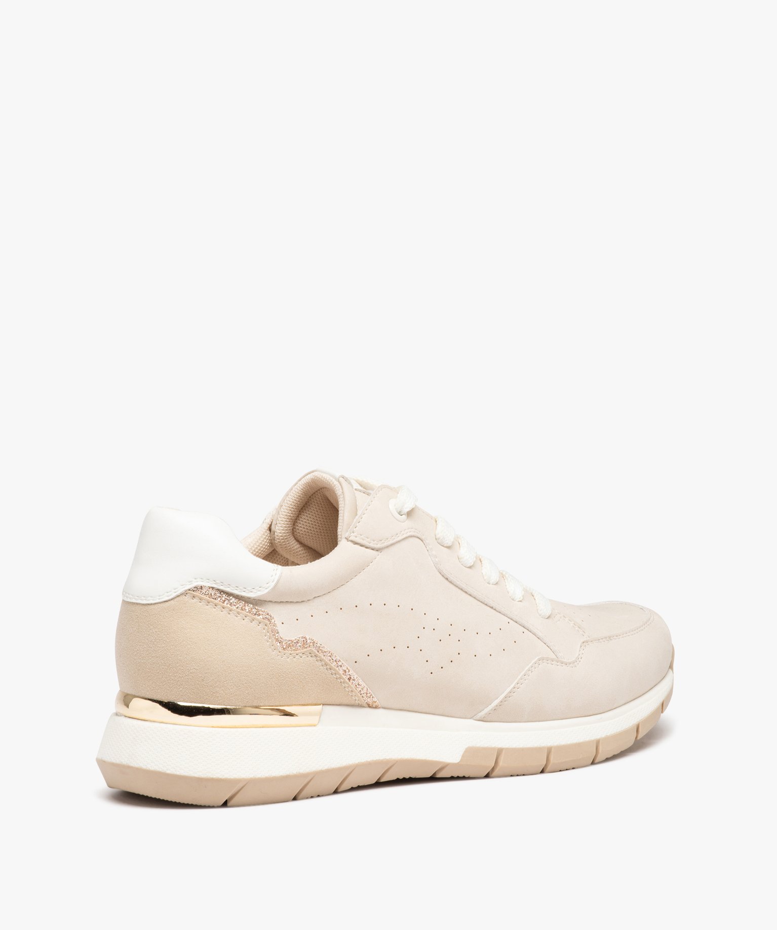 Baskets femme unies en suédine à bout amande beige | GEMO